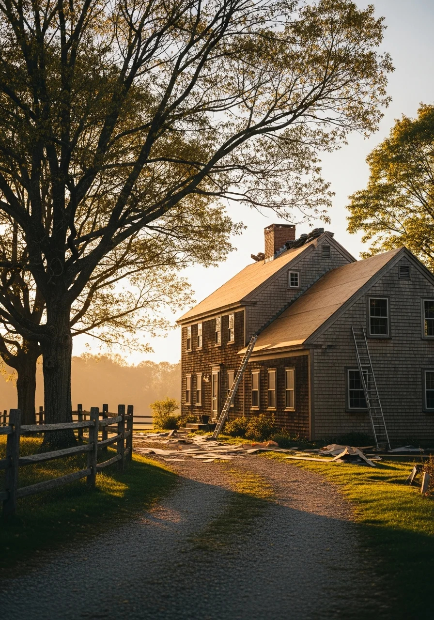 Hadley home exterior showing traditional New England construction in a rural landscape.
