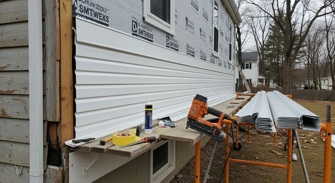 Freshly installed siding on a single-family home in Westfield, Massachusetts, with clean panel lines, finished corner trim, and no visible gaps or warping. The exterior shows a tight, even finish typical of a completed residential siding installation in Western Massachusetts.