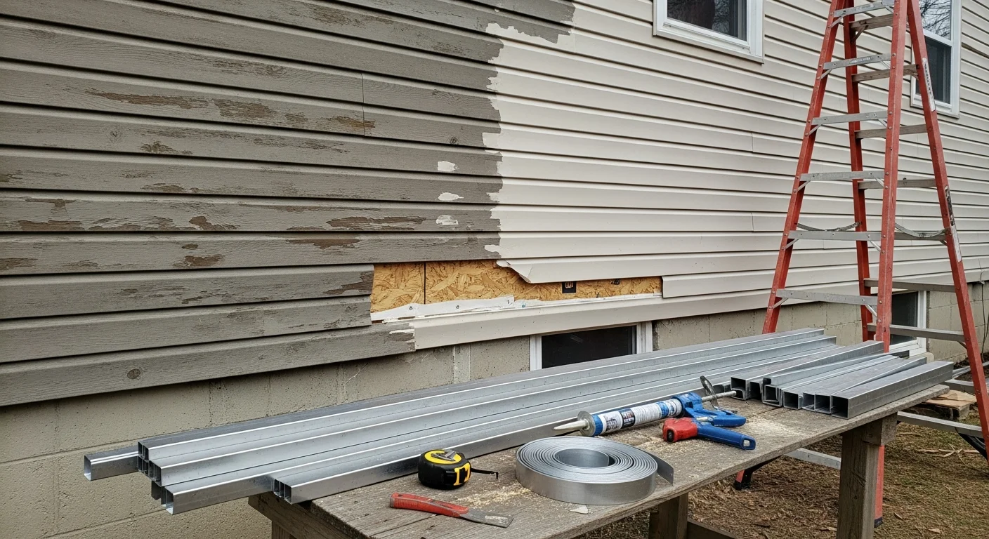 A Westfield, Massachusetts single-family home exterior showing freshly repaired siding panels with clean seams and restored trim. The repaired sections match the surrounding original siding, with no visible gaps or warping along the wall.